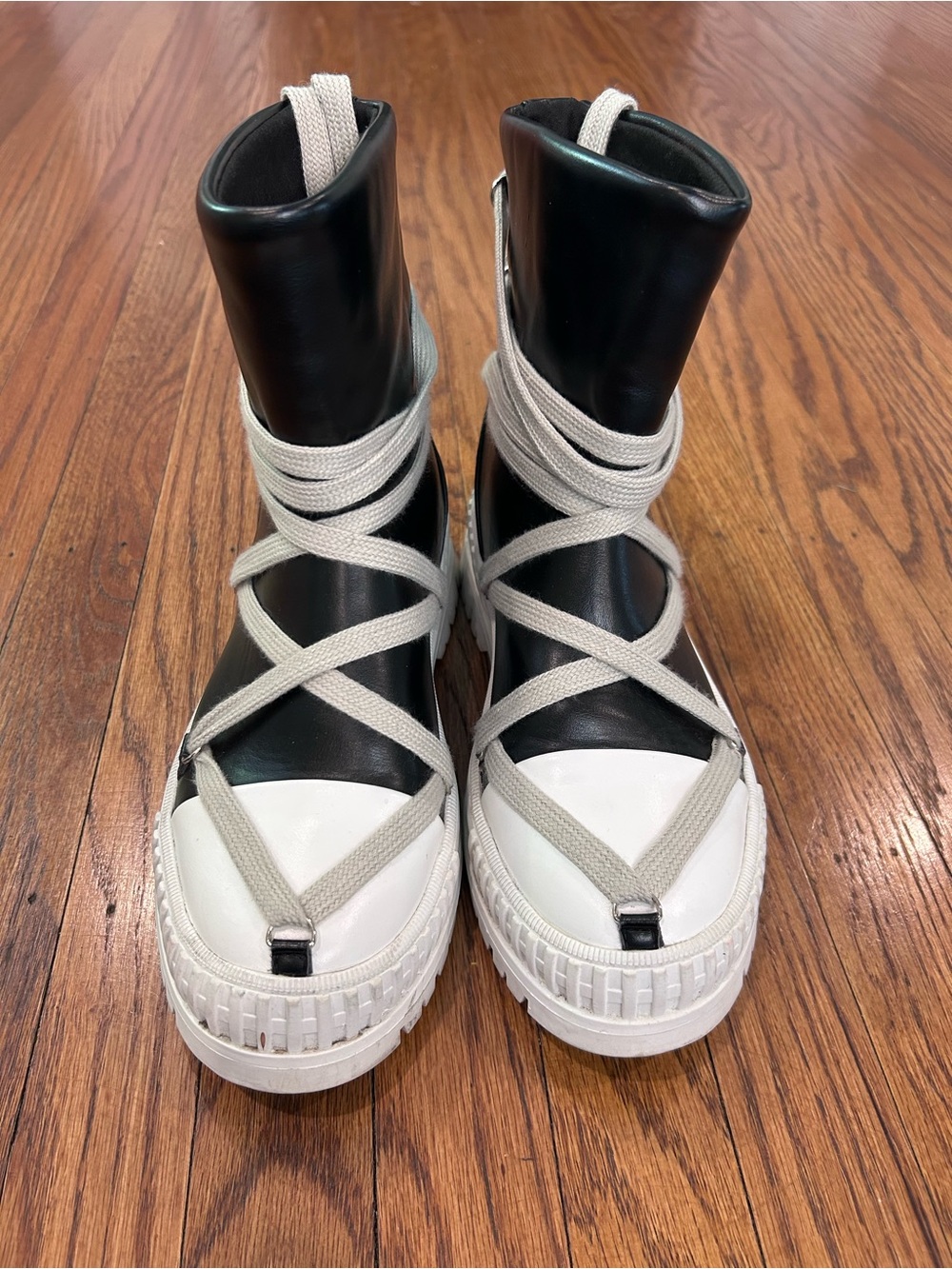 Black and White High-Top Platform Lace Wrap Women's Boots